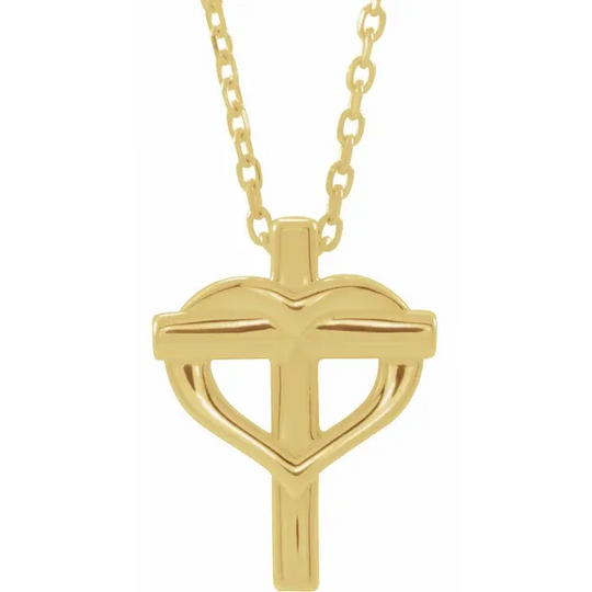 14K Yellow Youth Cross with Heart 15" Necklace