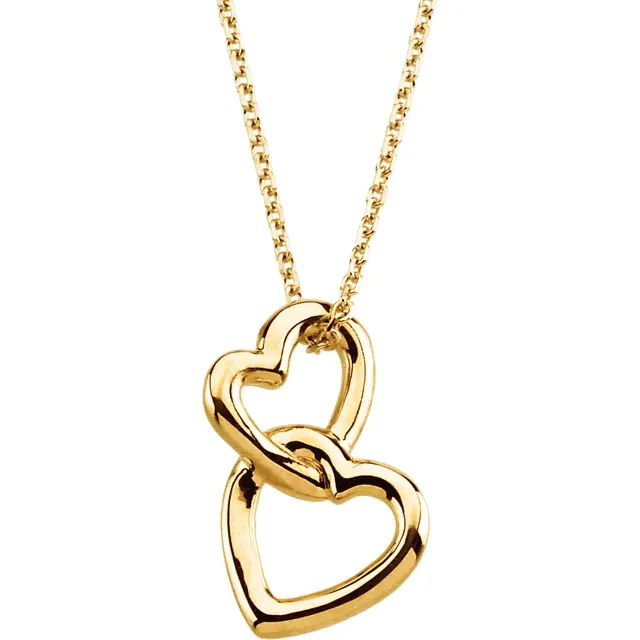 14K Yellow Double Heart 18" Necklace-