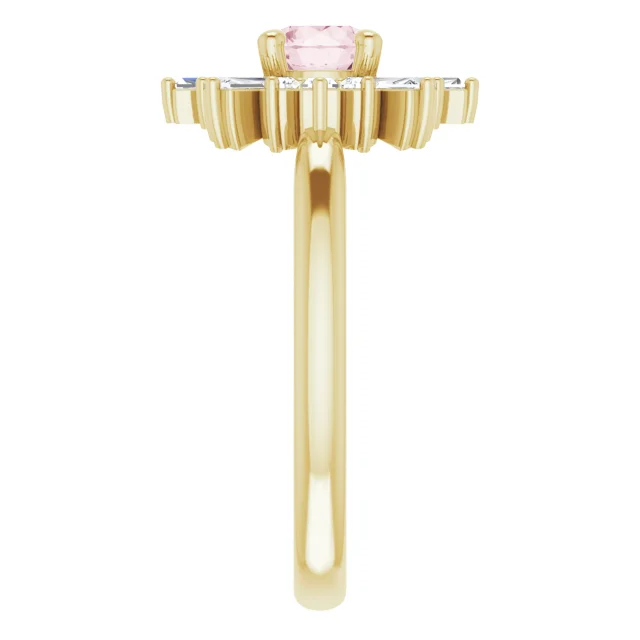 14K Yellow 5 mm Round Pink Morganite & 3/8 CTW Diamond Ring-