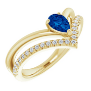 14K Yellow Blue Sapphire & 1/6 CTW Diamond Ring-
