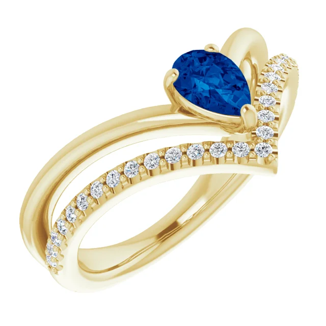 14K Yellow Blue Sapphire & 1/6 CTW Diamond Ring-