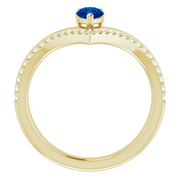 14K Yellow Blue Sapphire & 1/6 CTW Diamond Ring-