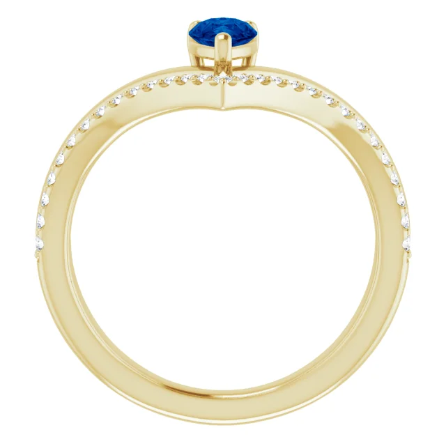 14K Yellow Blue Sapphire & 1/6 CTW Diamond Ring-