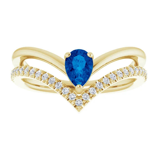 14K Yellow Blue Sapphire & 1/6 CTW Diamond Ring-