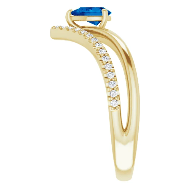 14K Yellow Blue Sapphire & 1/6 CTW Diamond Ring-