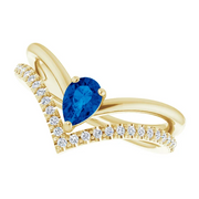 14K Yellow Blue Sapphire & 1/6 CTW Diamond Ring-