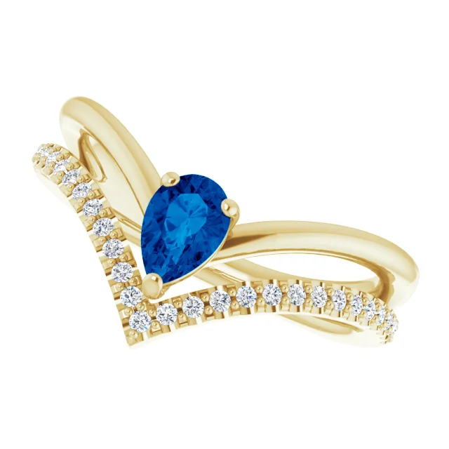 14K Yellow Blue Sapphire & 1/6 CTW Diamond Ring-