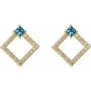 14K Yellow Aquamarine & 1/3 CTW Diamond Earrings-