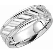 14K White 6.75 mm Ridged Band with Milgrain Size 8-