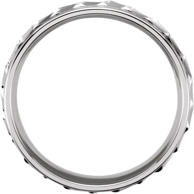 14K White 6.75 mm Ridged Band with Milgrain Size 8-