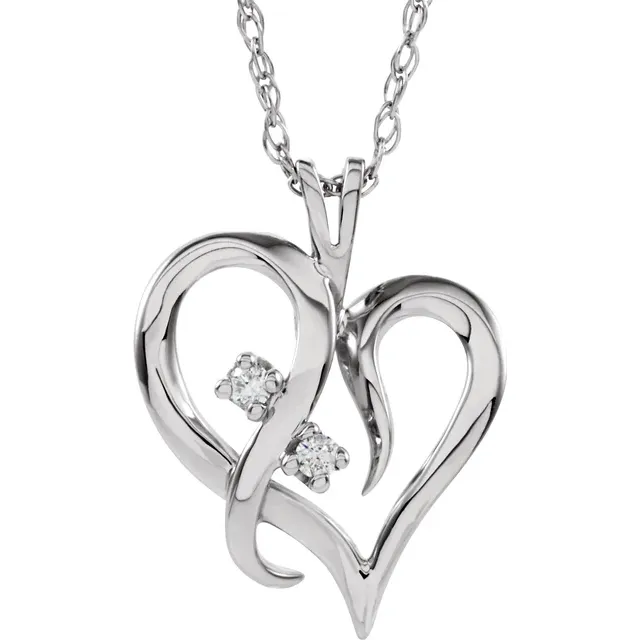 14K White .03 CTW Diamond Heart 18" Necklace-