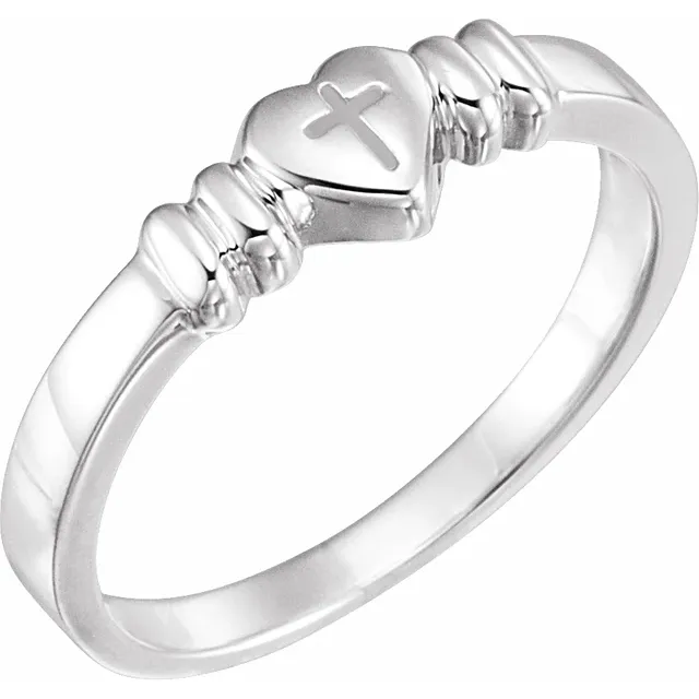 14K White Heart & Cross Chastity Ring Size 7-