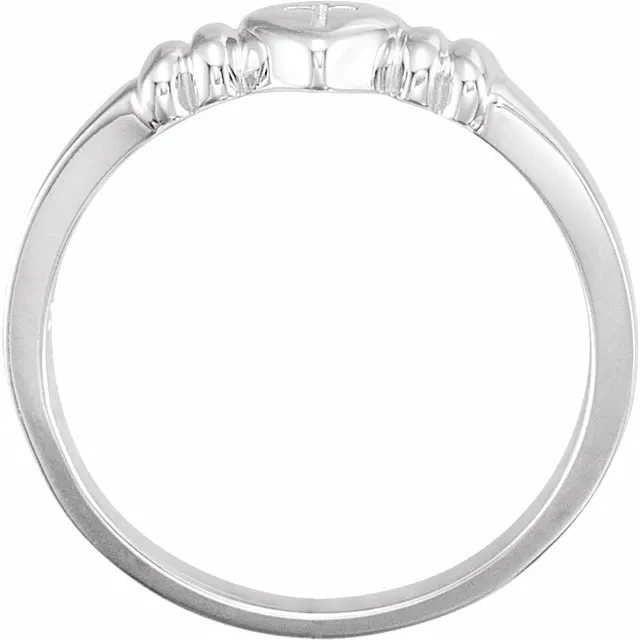 14K White Heart & Cross Chastity Ring Size 7-