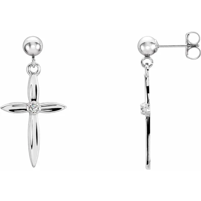14K White .04 CTW Diamond Cross Earrings-
