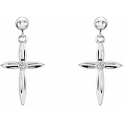 14K White .04 CTW Diamond Cross Earrings-