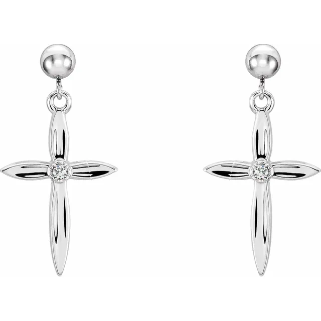 14K White .04 CTW Diamond Cross Earrings-