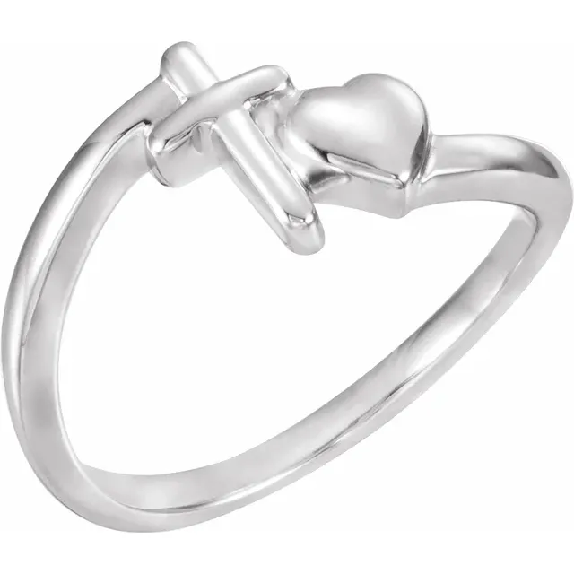 14K White Cross & Heart Chastity Ring-6.00(approximate standard size)-