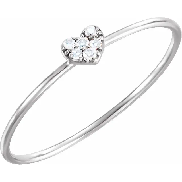 14K White .03 CTW Diamond Petite Heart Ring-
