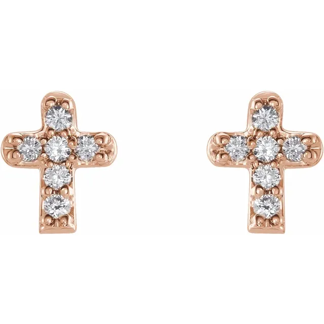 14K Rose .06 CTW Diamond Youth Cross Earrings-