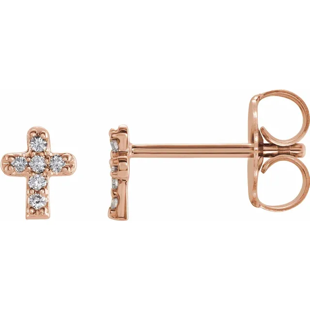 14K Rose .06 CTW Diamond Youth Cross Earrings-