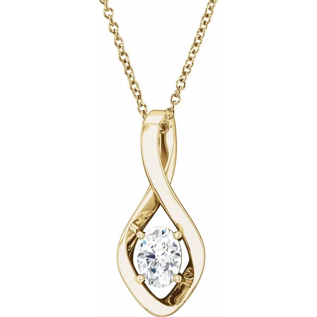 14K Yellow 7x5 mm Oval Forever One™ Moissanite 16-18" Necklace-