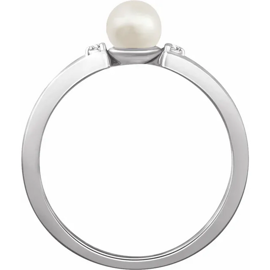 14K White Freshwater Cultured Pearl & .3 CTW Diamond Ring