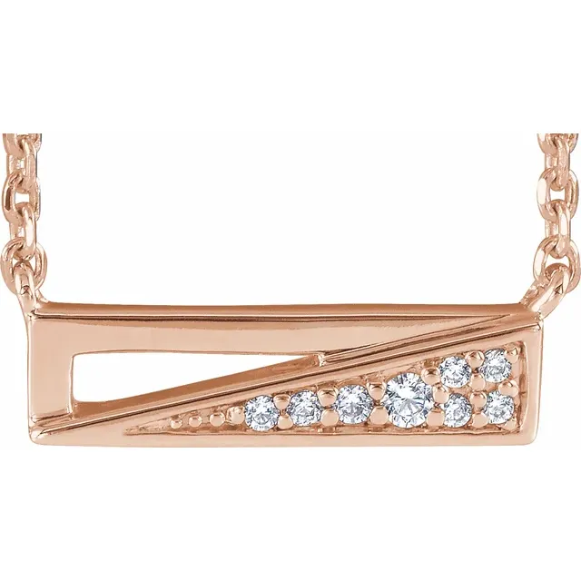 14K Rose .05 CTW Diamond Bar 18" Necklace-