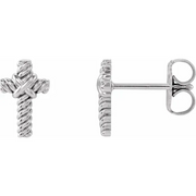 14K White Rope Cross Earrings-