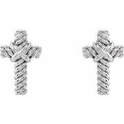 14K White Rope Cross Earrings-