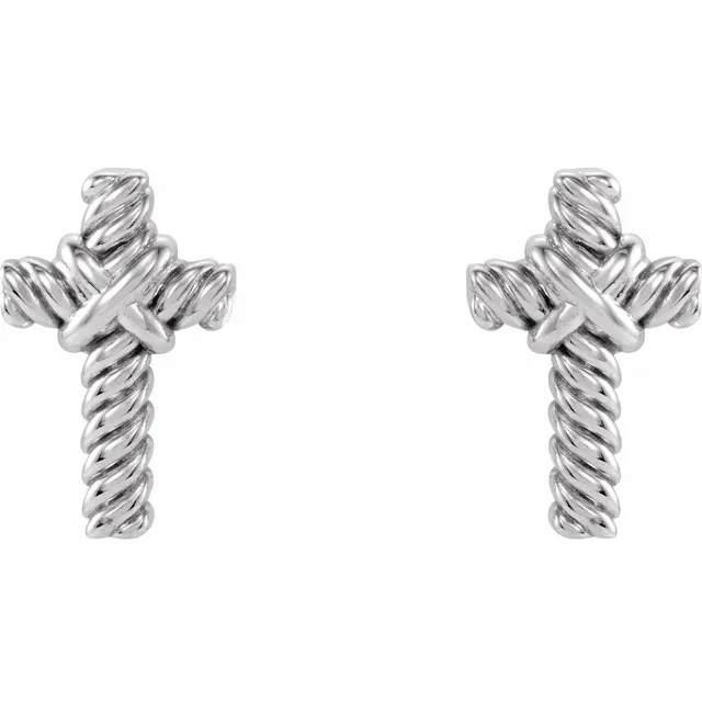 14K White Rope Cross Earrings-