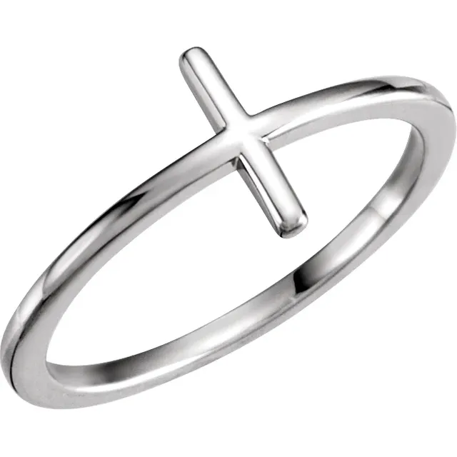 14K White Sideways Cross Ring-