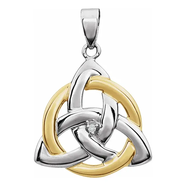 14K White & Yellow .004 CT Diamond Celtic-Inspired Trinity Pendant-