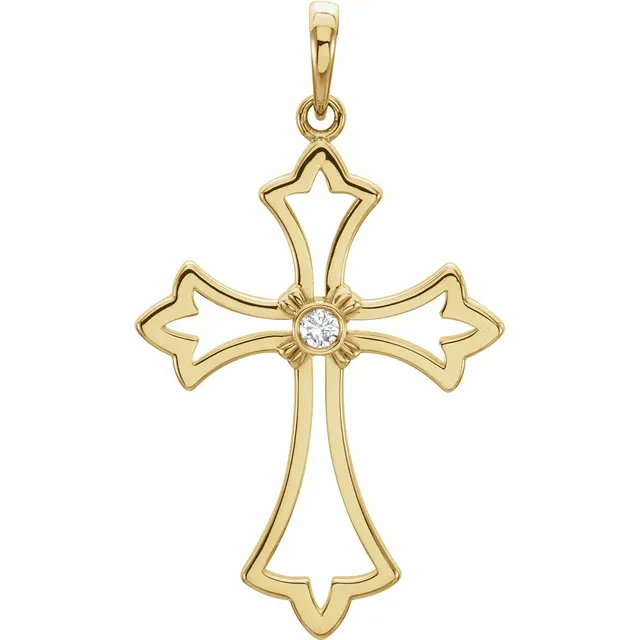 14K White .03CTW Diamond Cross Pendant-