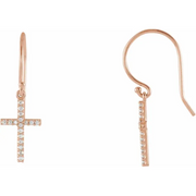 14K Rose 1/6 CTW Diamond Cross Earrings-