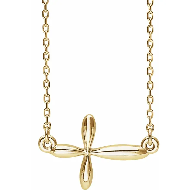 14K Yellow Sideways Cross 16-18" Necklace-