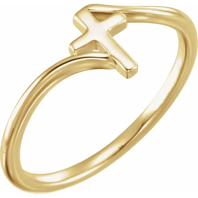 14K Yellow Cross Bypass Ring-