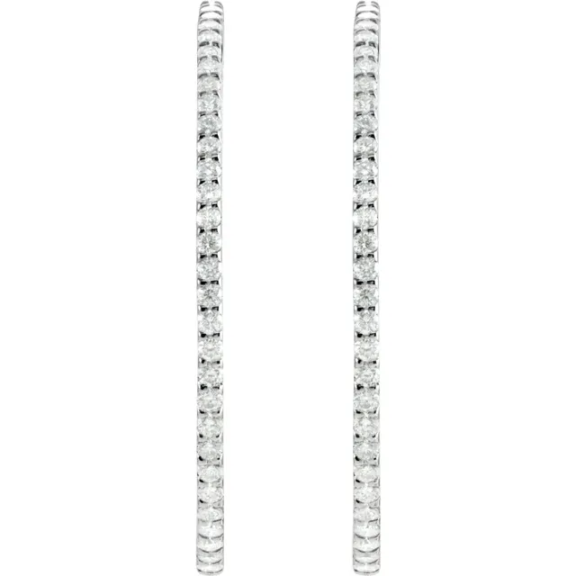 14K White 5 CTW Diamond Inside-Outside 51 mm Hoop Earrings-