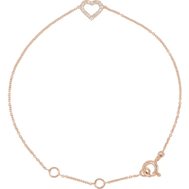 14K Rose .06 CTW Diamond Heart 7" Bracelet-