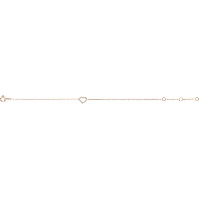14K Rose .06 CTW Diamond Heart 7" Bracelet-
