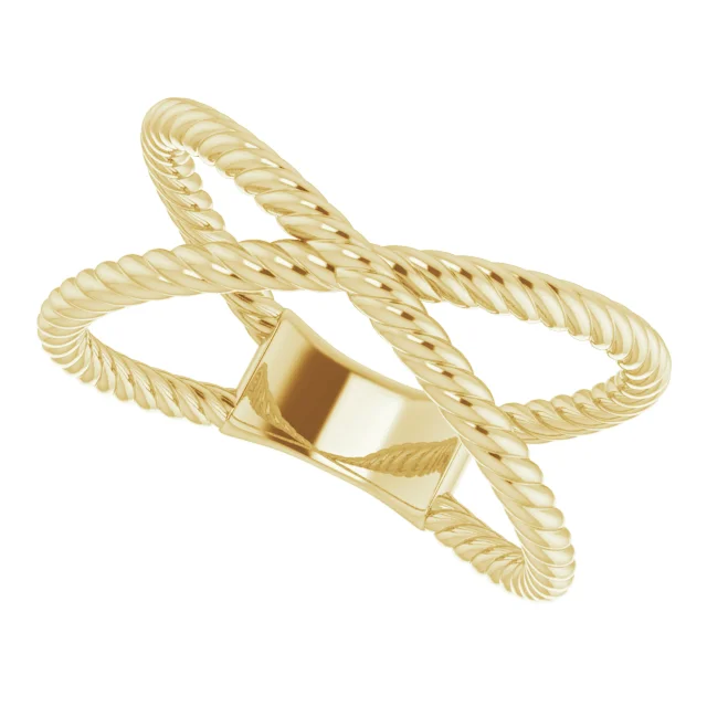 14K Yellow Criss-Cross Rope Ring-