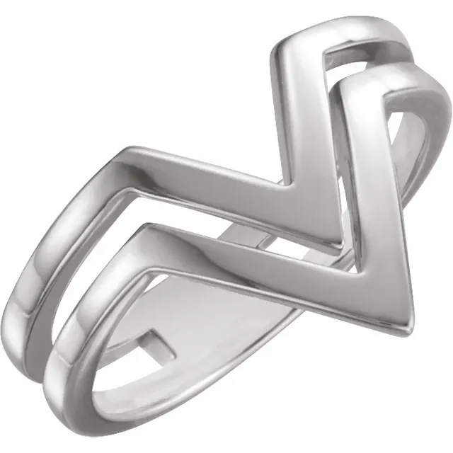 14K Yellow Double Row "V" Ring-