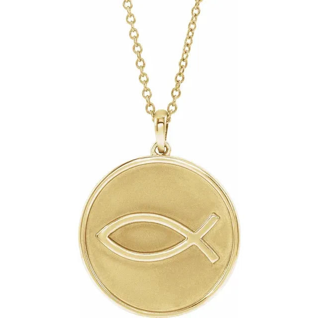 14K Yellow 20.3x18.4 mm Ichthus (Fish) 16-18" Necklace-
