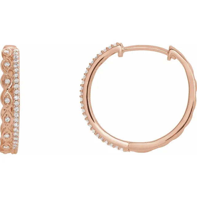 14K Rose 1/4 CTW Diamond Geometric Hoop Earrings-