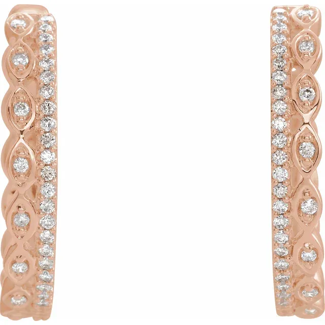 14K Rose 1/4 CTW Diamond Geometric Hoop Earrings-