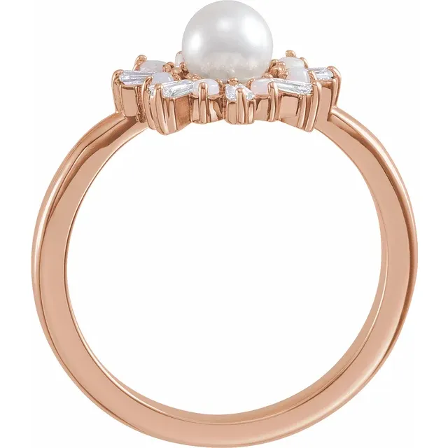 14K Rose Cultured White Akoya Pearl, White Opal & 1/4 CTW Diamond-