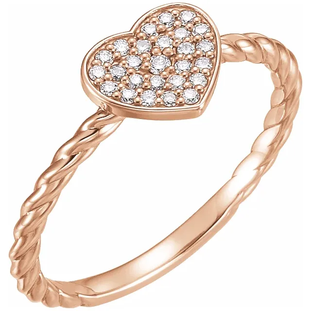 14K Rose 1/8 CTW Diamond Heart Rope Ring-