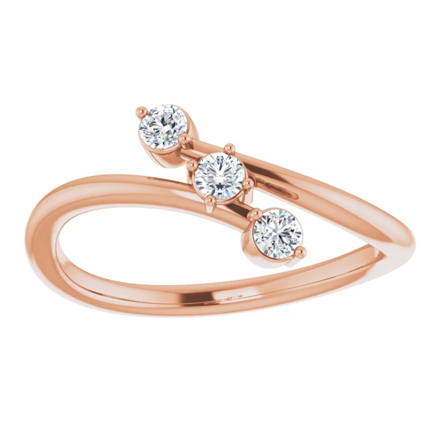 14K Rose 1/5 CTW Diamond Three-Stone Bypass Ring-