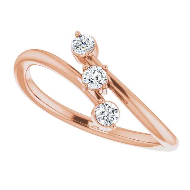 14K Rose 1/5 CTW Diamond Three-Stone Bypass Ring-