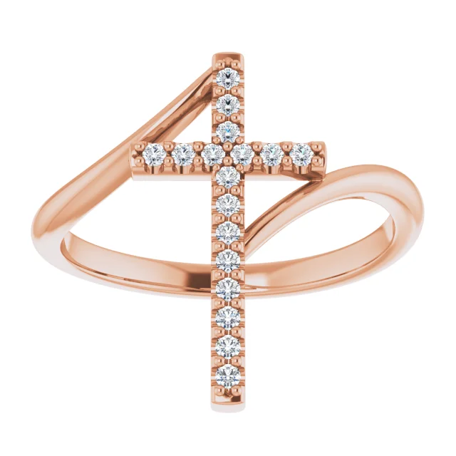 14K Rose 1/8 CTW Diamond Cross Ring-