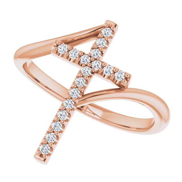 14K Rose 1/8 CTW Diamond Cross Ring-